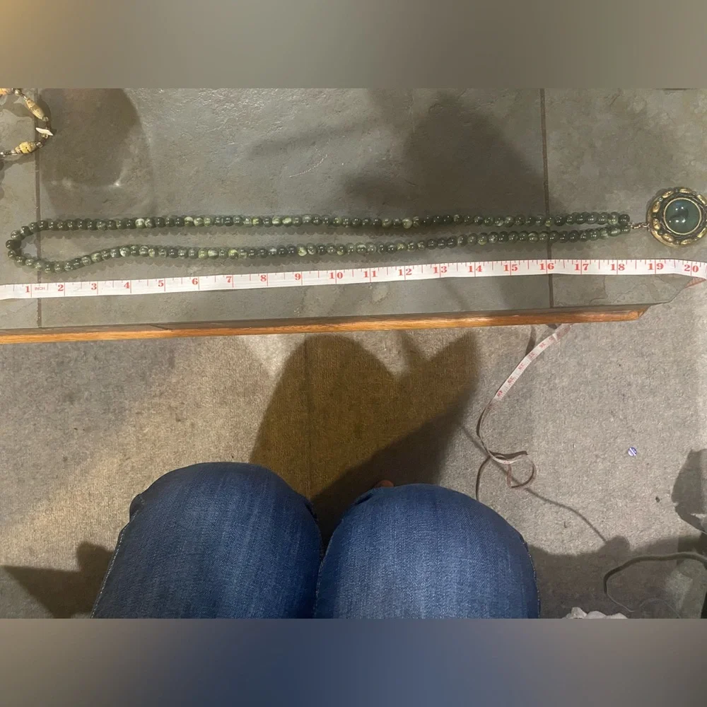 Chico's Green Beaded Necklace with Gold Pendant - Picture 3 of 3